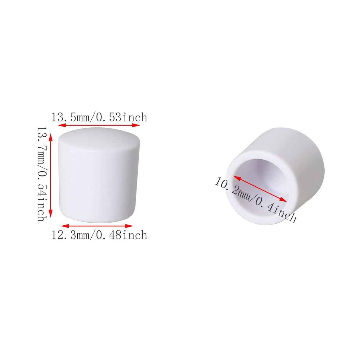 White rubber door stop bumper tip, 0.4 in (10 mm) diameter, angled view