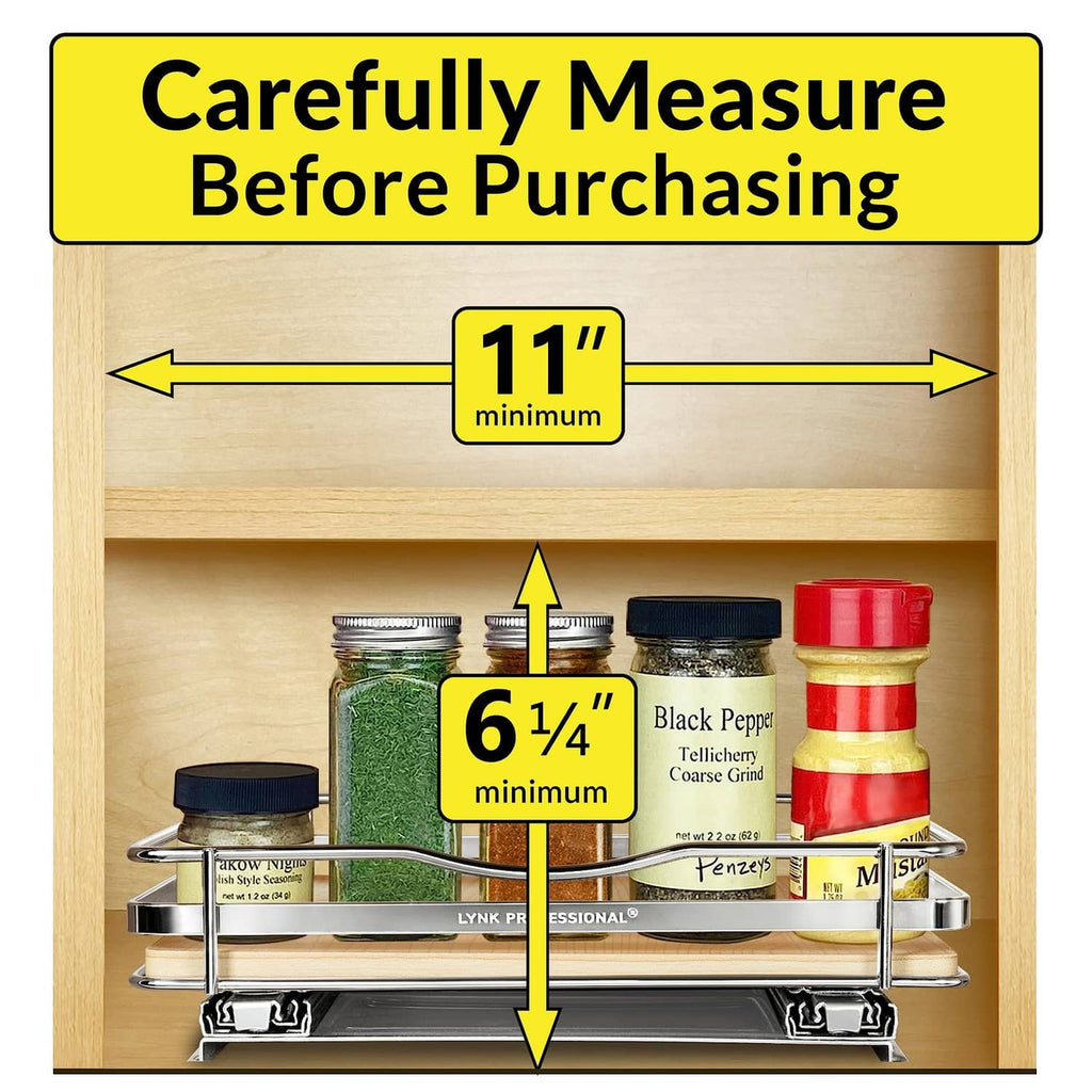 Pull-out spice rack installed in a cabinet with jars and spice containers