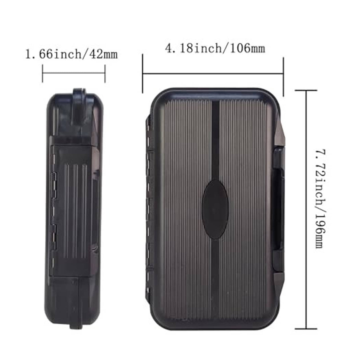 Ribbed black waterproof tackle box with side latch and oval grip