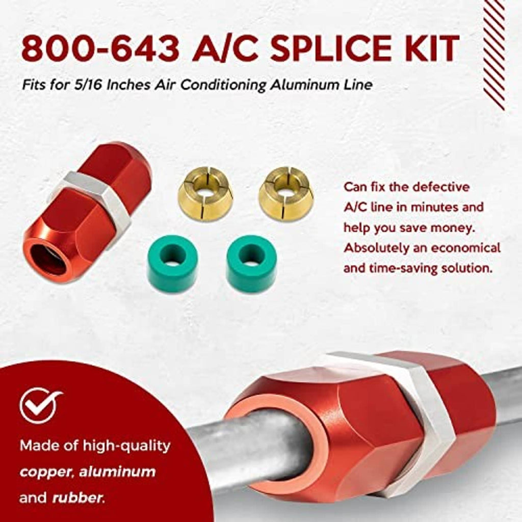 800-643 A/C splice kit items: red coupler, brass rings, and green seal sleeves
