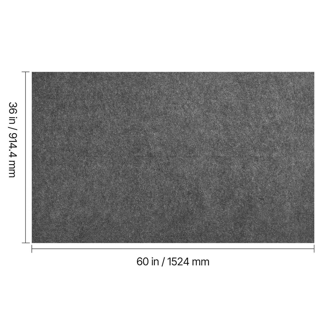 Gray felt rug pad size measurement panel, 60 in length and 36 9/14 in width