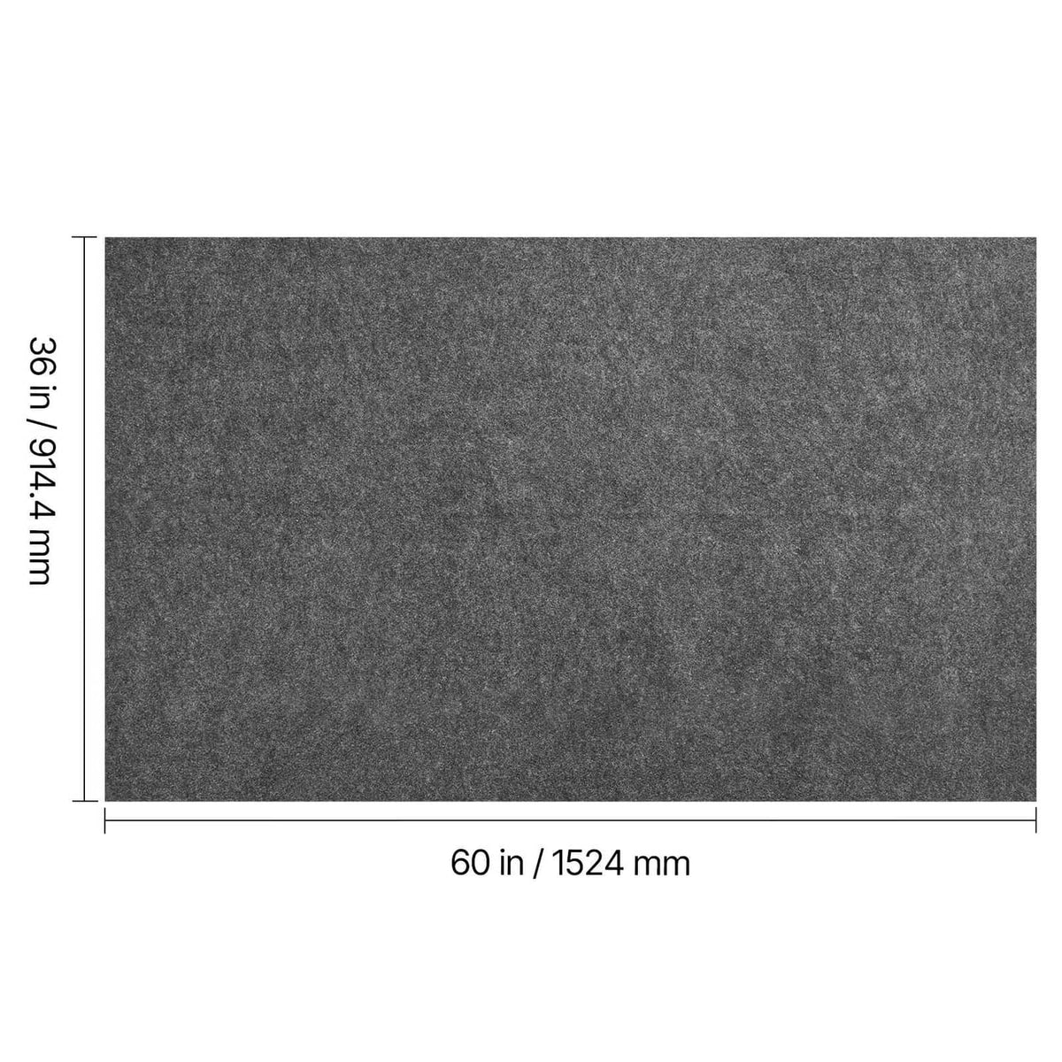 Gray felt rug pad size measurement panel, 60 in length and 36 9/14 in width