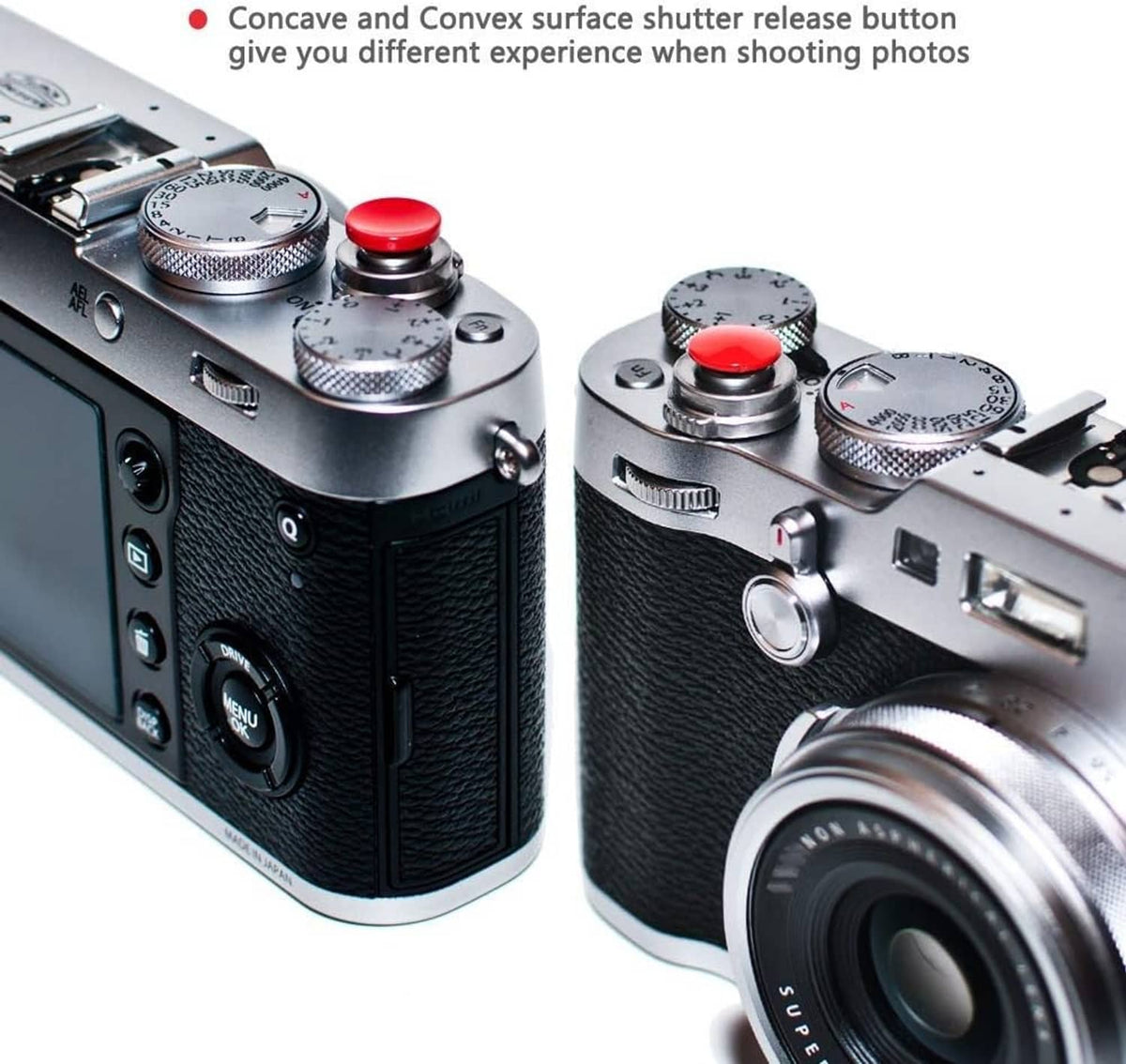 Cameras side by side showing red shutter release button installed on top controls.
