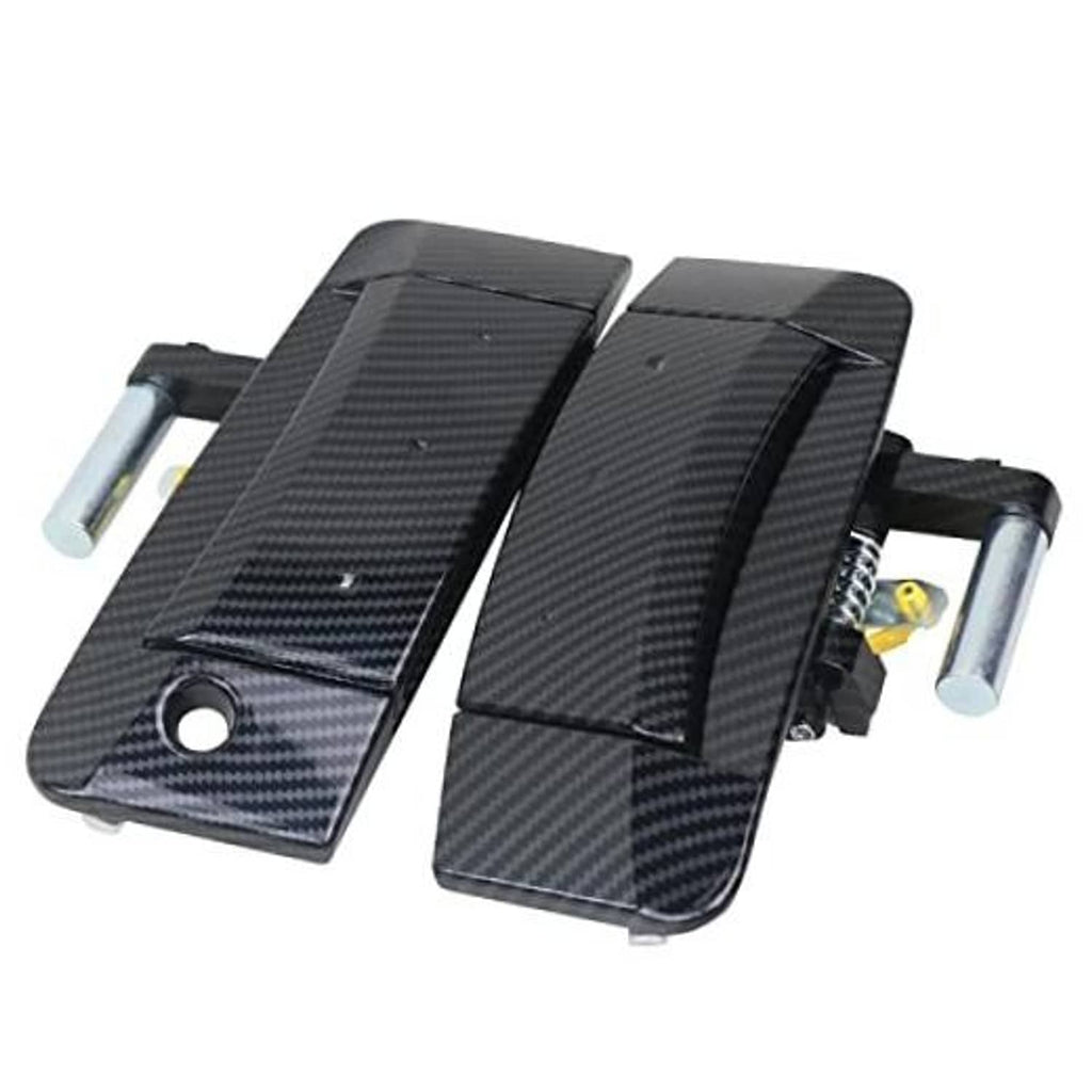 Dark gray carbon-fiber exterior door handle covers with mounting brackets and rods