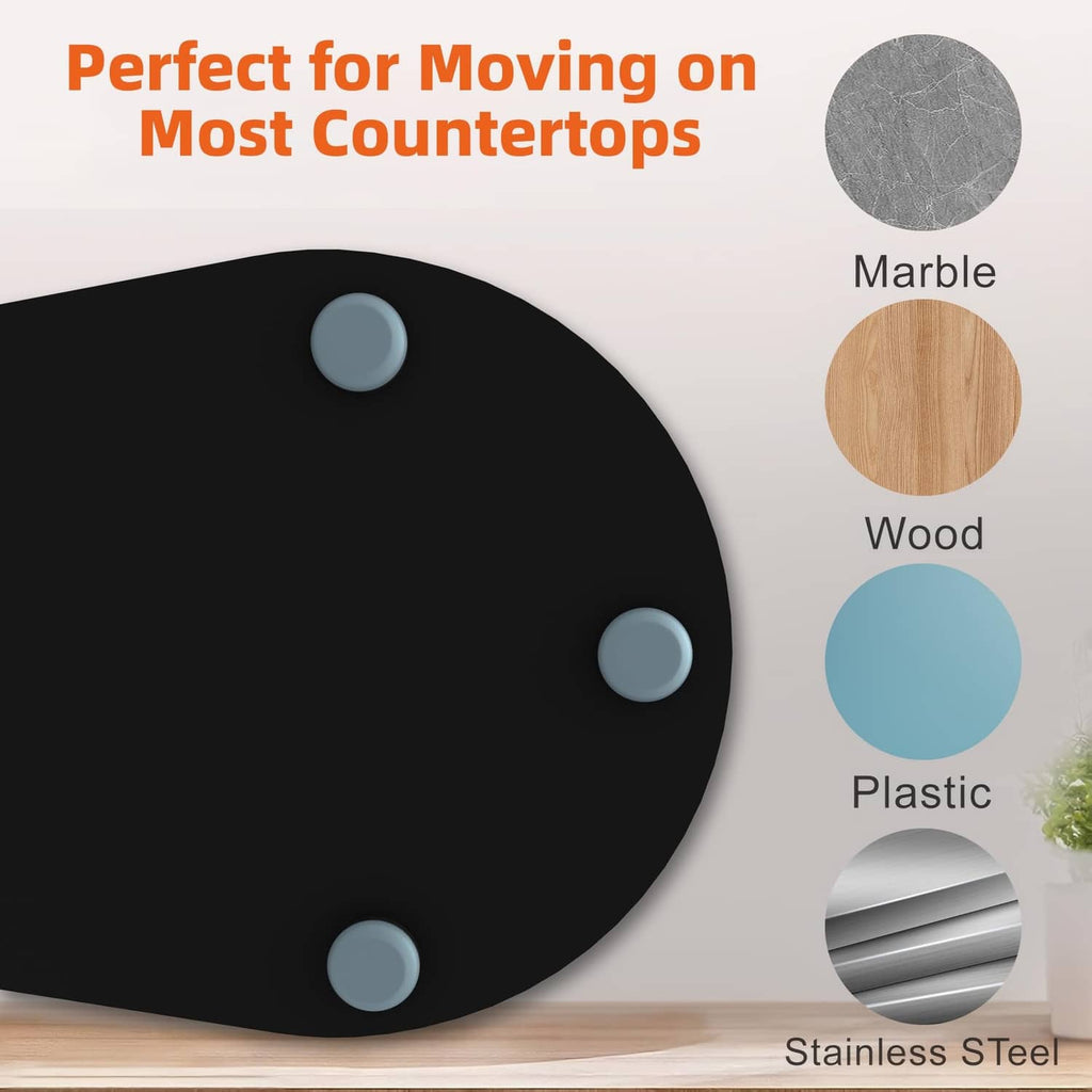 Black oval mixer moving mat with four blue corner pads, non-slip base