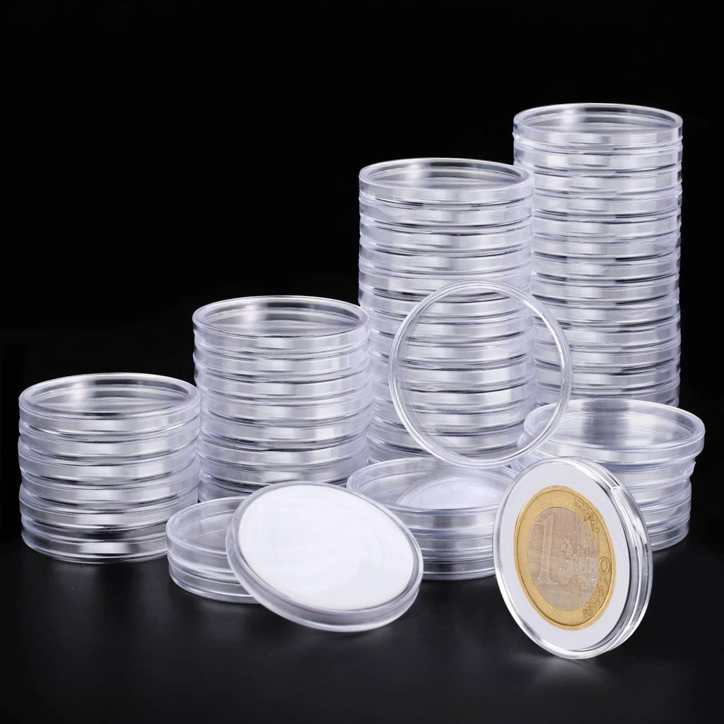 Clear plastic coin capsules set, round 40mm holders for protecting coins