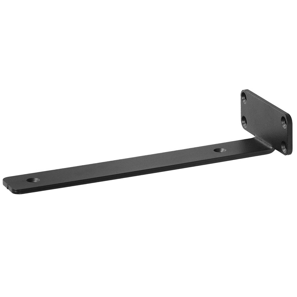 Black floating shelf bracket, L-shaped metal arm with mounting holes