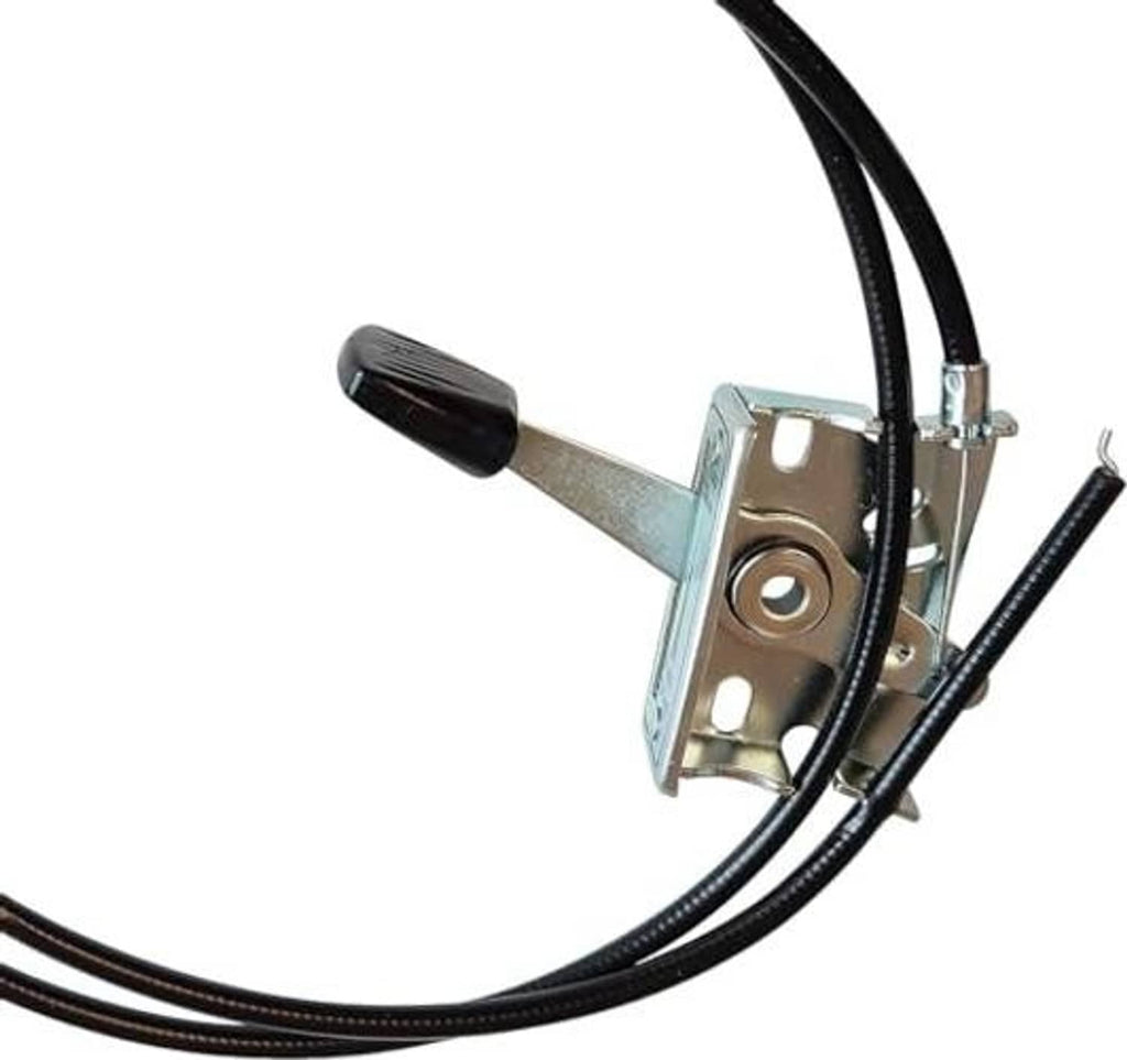 Metal throttle cable mount with black outer wires and control lever