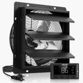 Black wall-mount shutter exhaust fan with power cord and digital smart controller