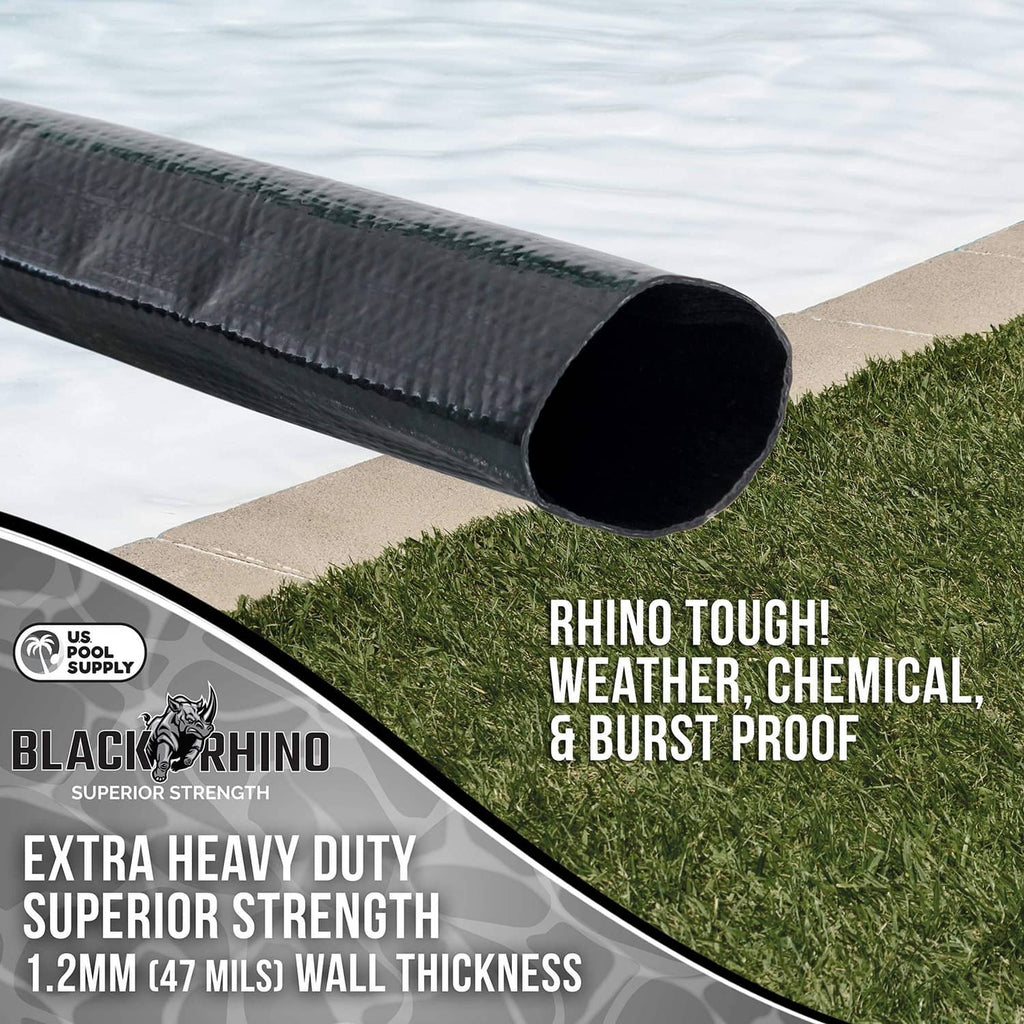 Black backwash hose with flanged end, showing thick reinforced wall