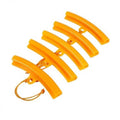 Set of orange tire changer rim protectors with mounting clips and cord lanyard
