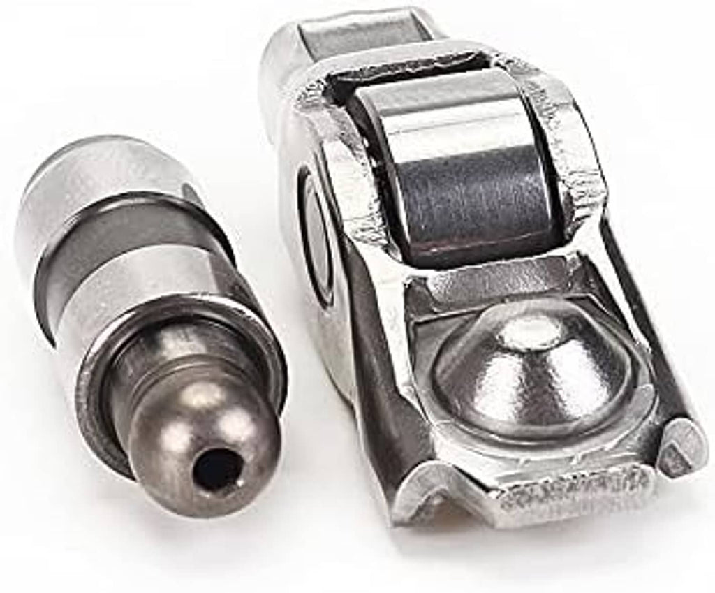 Silver rocker arm and valve lifter components with polished metal surfaces
