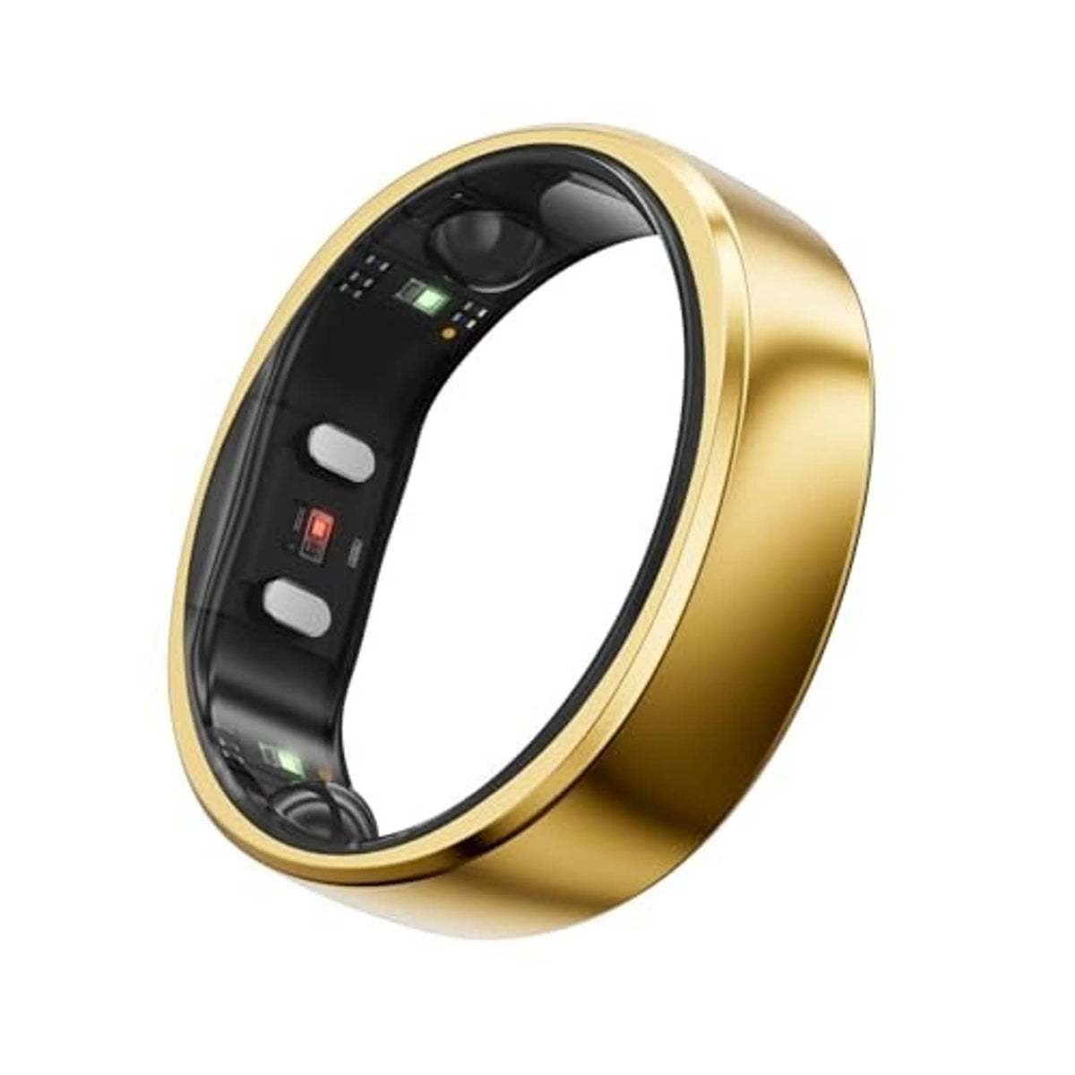 Royal gold smart ring with black inner band, front view