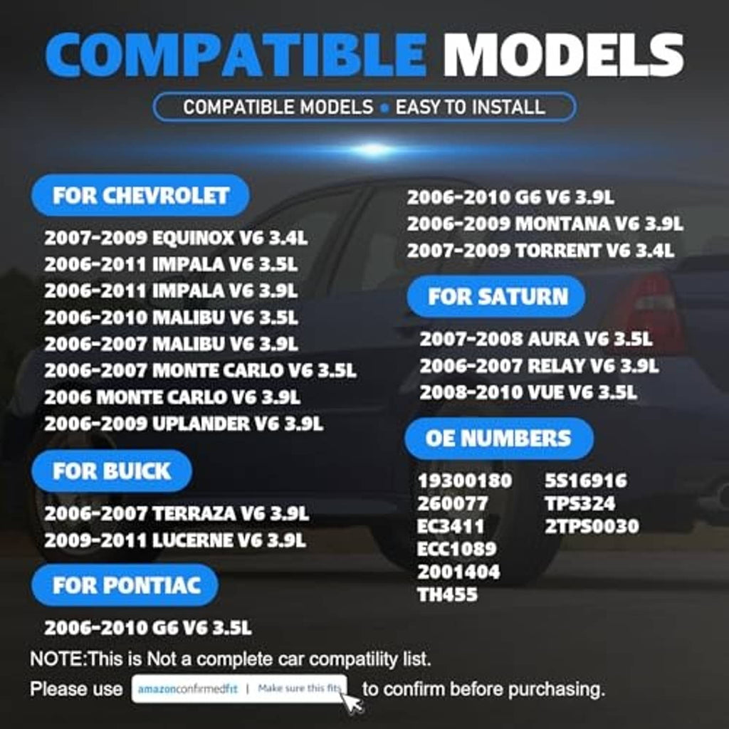 Throttle position sensor compatibility chart with model and OE numbers