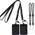 Black badge holders with swivel clips and detachable lanyards, 2-pack