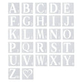 Reusable plastic alphabet stencil set with uppercase letters A–Y and heart symbols