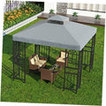 Gray double-tier gazebo canopy top cover on metal frame, with grommeted corners