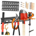 48-inch black wall-mounted pegboard tool organizer with multiple orange hooks and rails