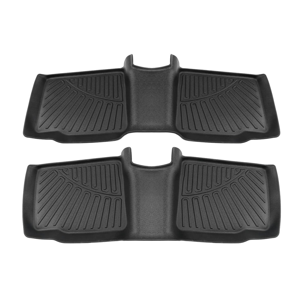 Black TPE car floor mats with central hump and textured traction panels