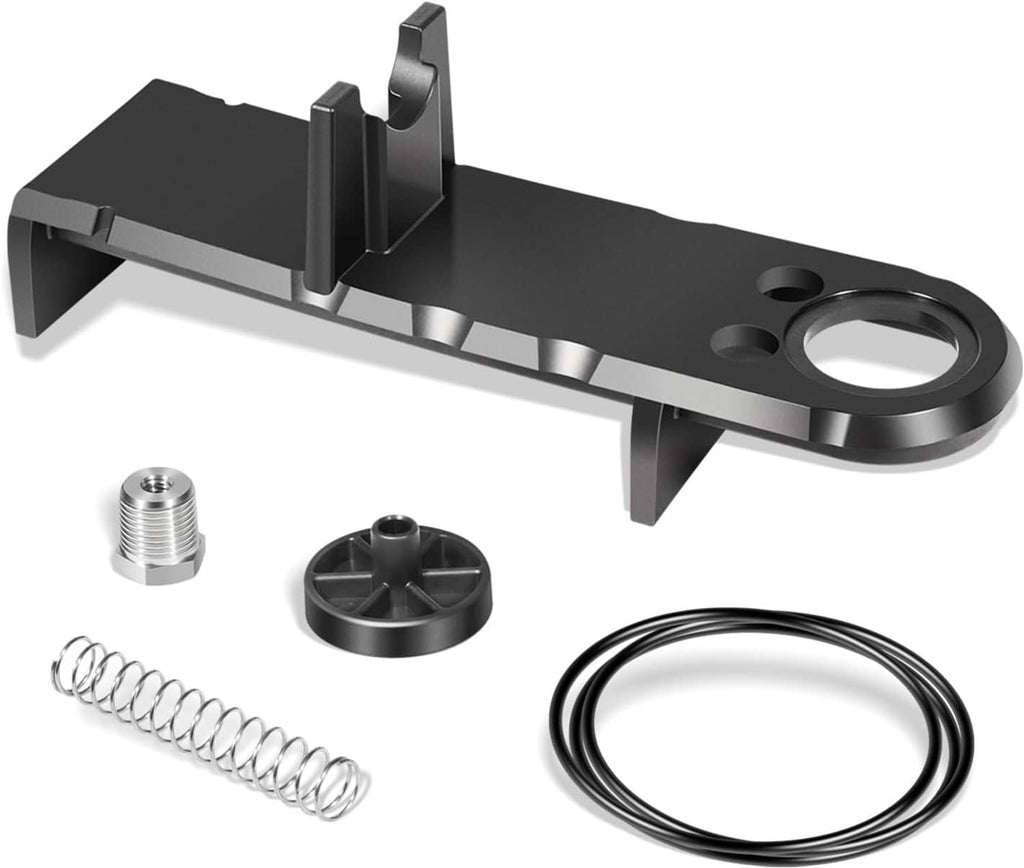 By-pass valve kit with black mounting bracket, spring, O-ring, hose loop, and adapter