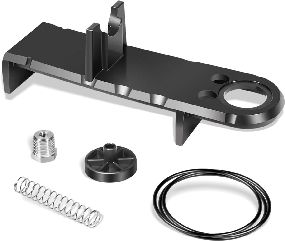 By-pass valve kit with black mounting bracket, spring, O-ring, hose loop, and adapter