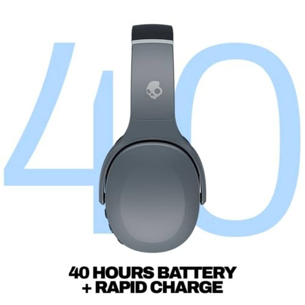 Chill grey wireless over-ear headphones with padded headband and visible earcup controls