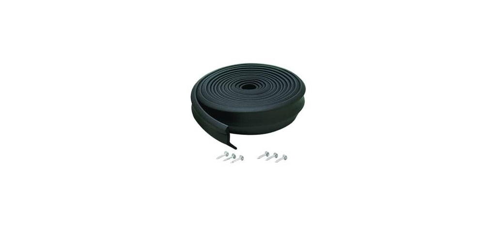Dark rubber garage door seal roll with mounting hardware (kit contents)