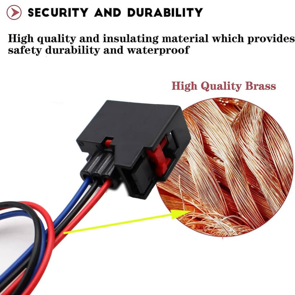 3-pin tail lamp connector pigtail with black plug and blue/red wires, pink insulated leads
