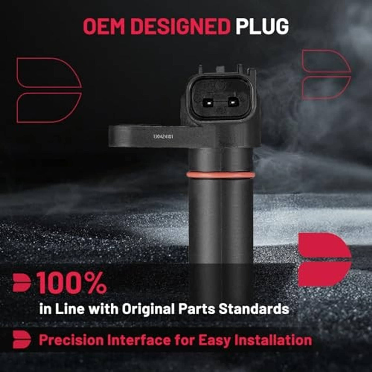 Black camshaft position sensor with OEM-style 2-pin connector and red seal