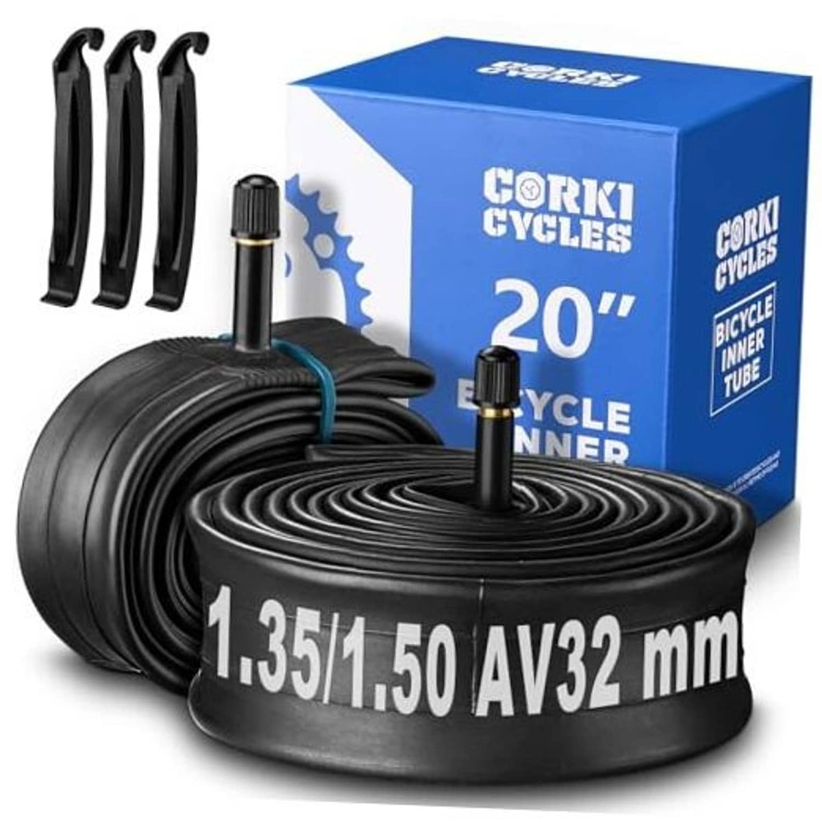 20 in bike inner tubes, black butyl rubber, Schrader valve, 2-pack