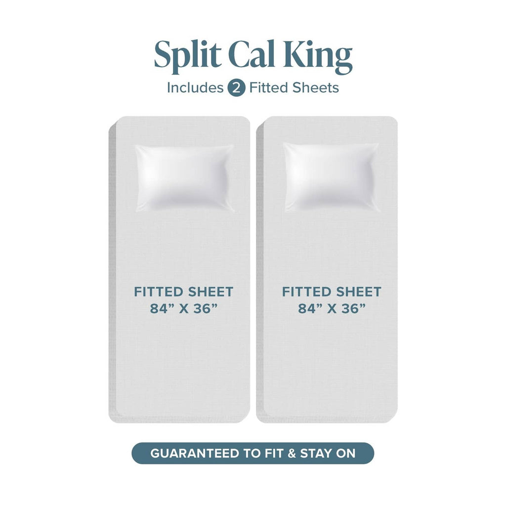 Light grey split California king fitted sheet pair, size 84 x 36 inches