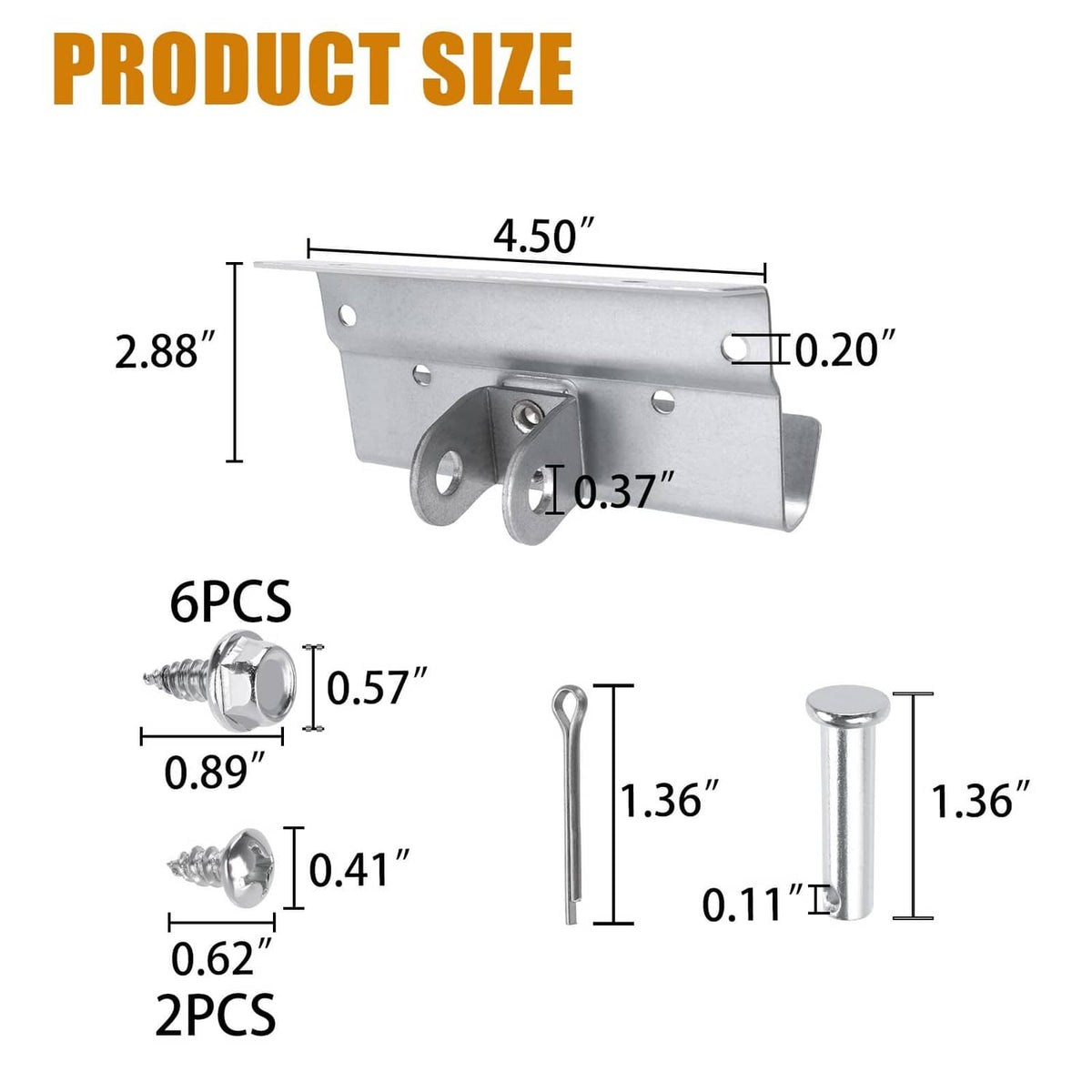 Trolley arm operator bracket dimensions diagram with included mounting hardware