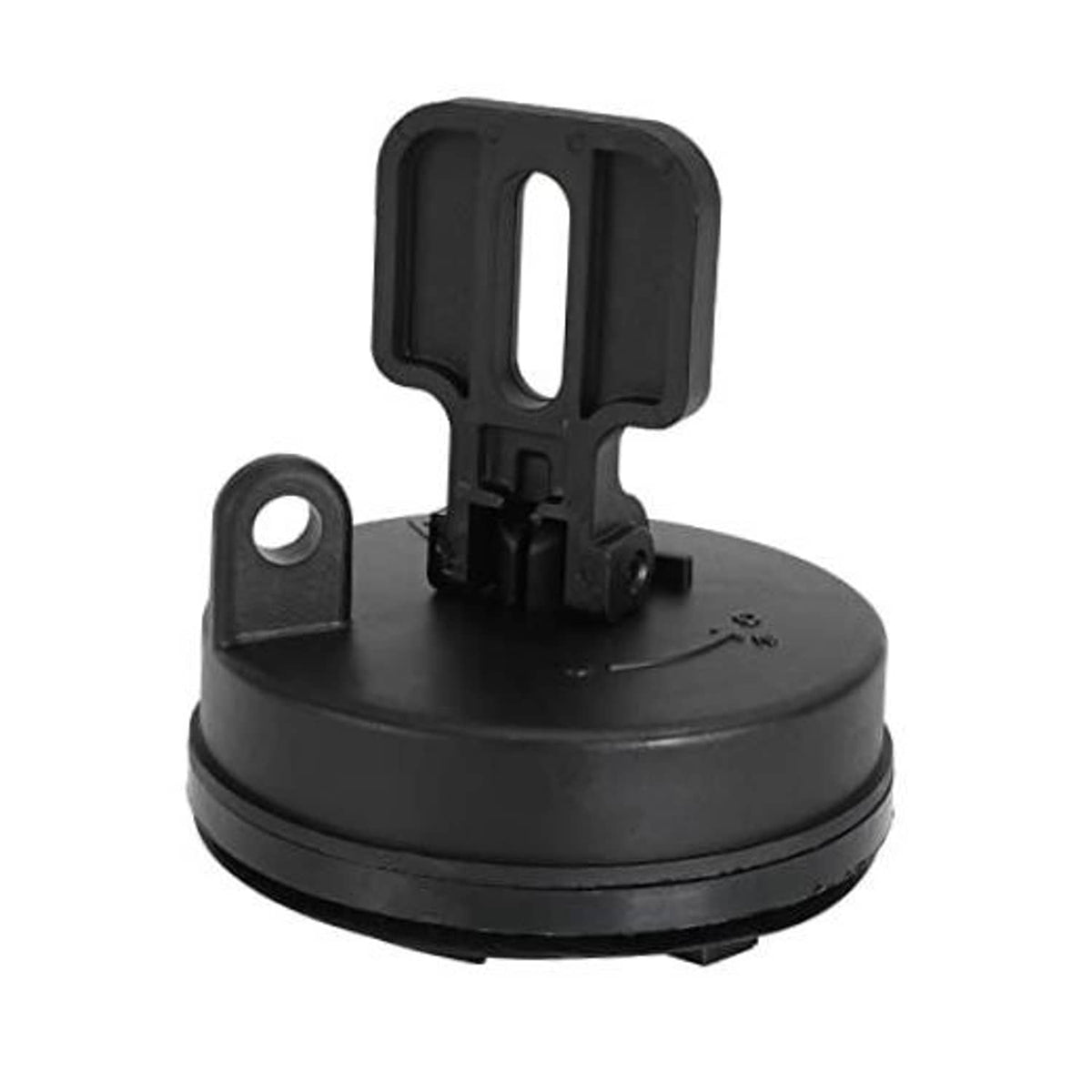 Black diesel fuel tank cap cover with central pull slot and mounting bracket