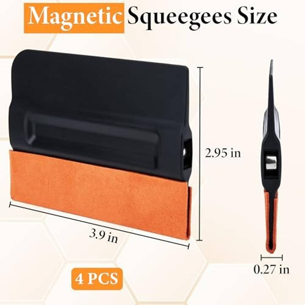 Magnetic vinyl squeegee tool with black handle and orange felt edge