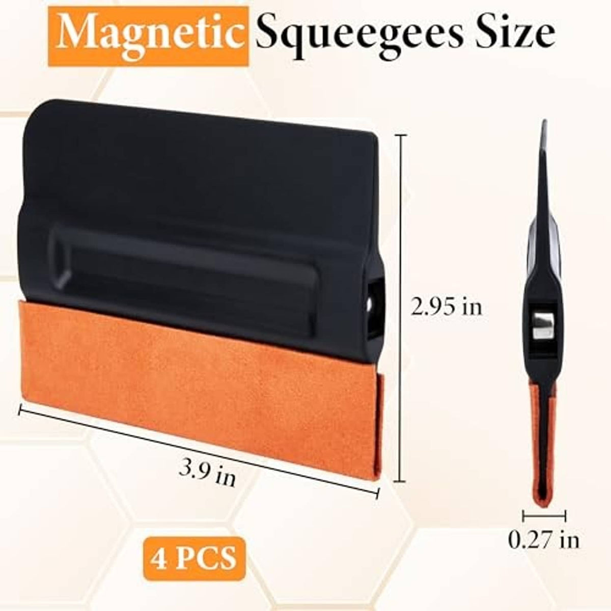 Magnetic vinyl squeegee tool with black handle and orange felt edge