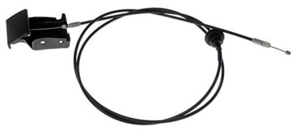 Hood release cable kit with latch bracket and black cable, full-length housing wire
