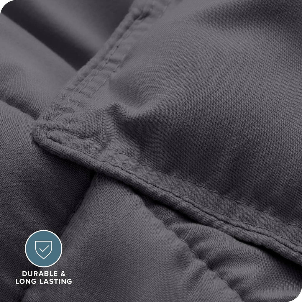 Grey comforter fabric with reinforced edge stitching and durable seam lines