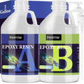 Crystal-clear epoxy resin kit: two white plastic bottles with handles and caps