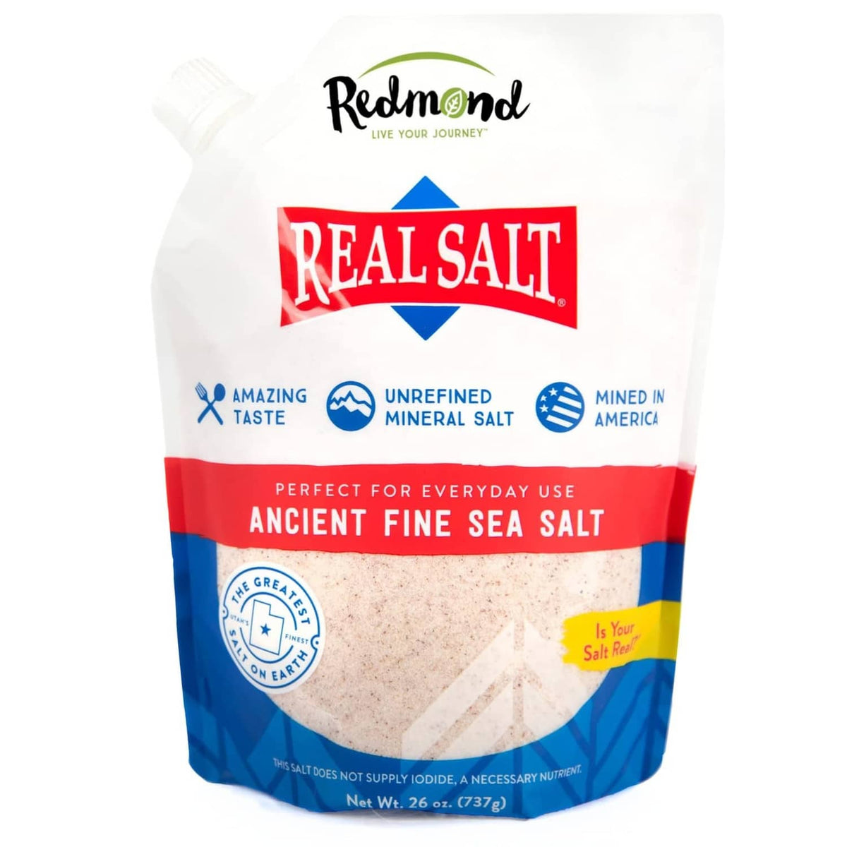 Redmond Real Salt fine sea salt pouch, resealable bag for everyday cooking