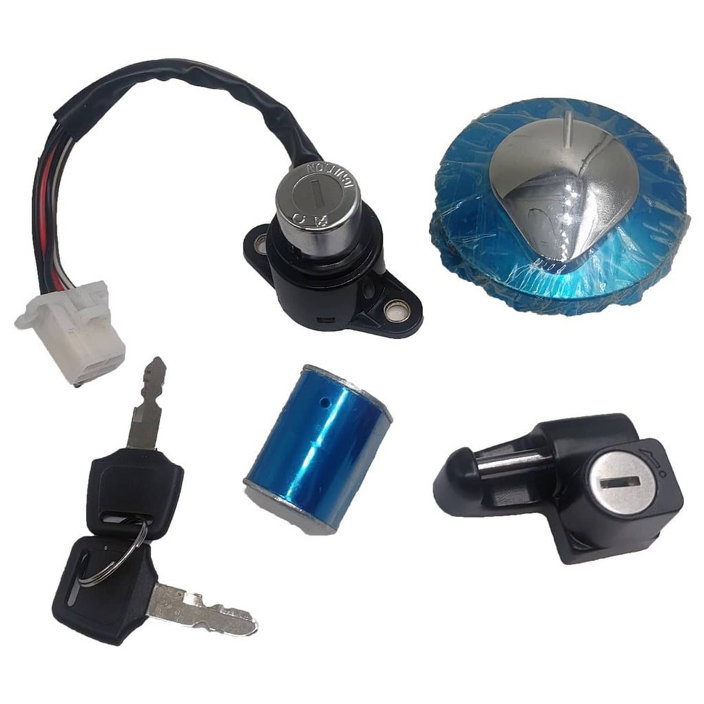 Ignition switch lock set with keys, black wire harness and metal cylinder