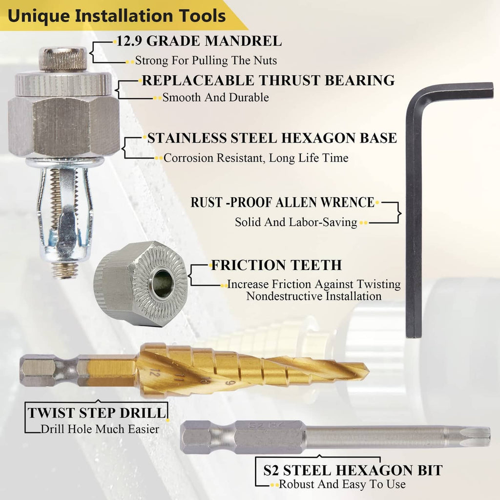 Installation tool for jack nuts with hex base and replaceable thrust bearing