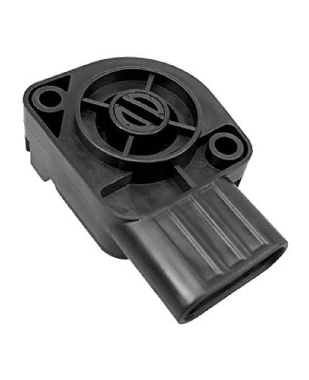 Throttle position sensor, black plastic housing with mounting tabs and electrical connector