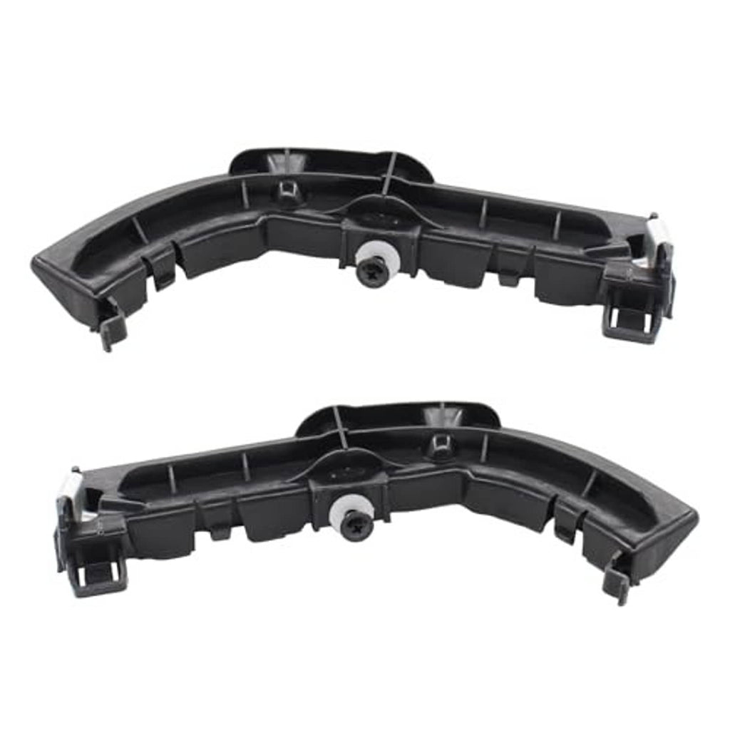 Front bumper support bracket set, black plastic with clips and central round fastener