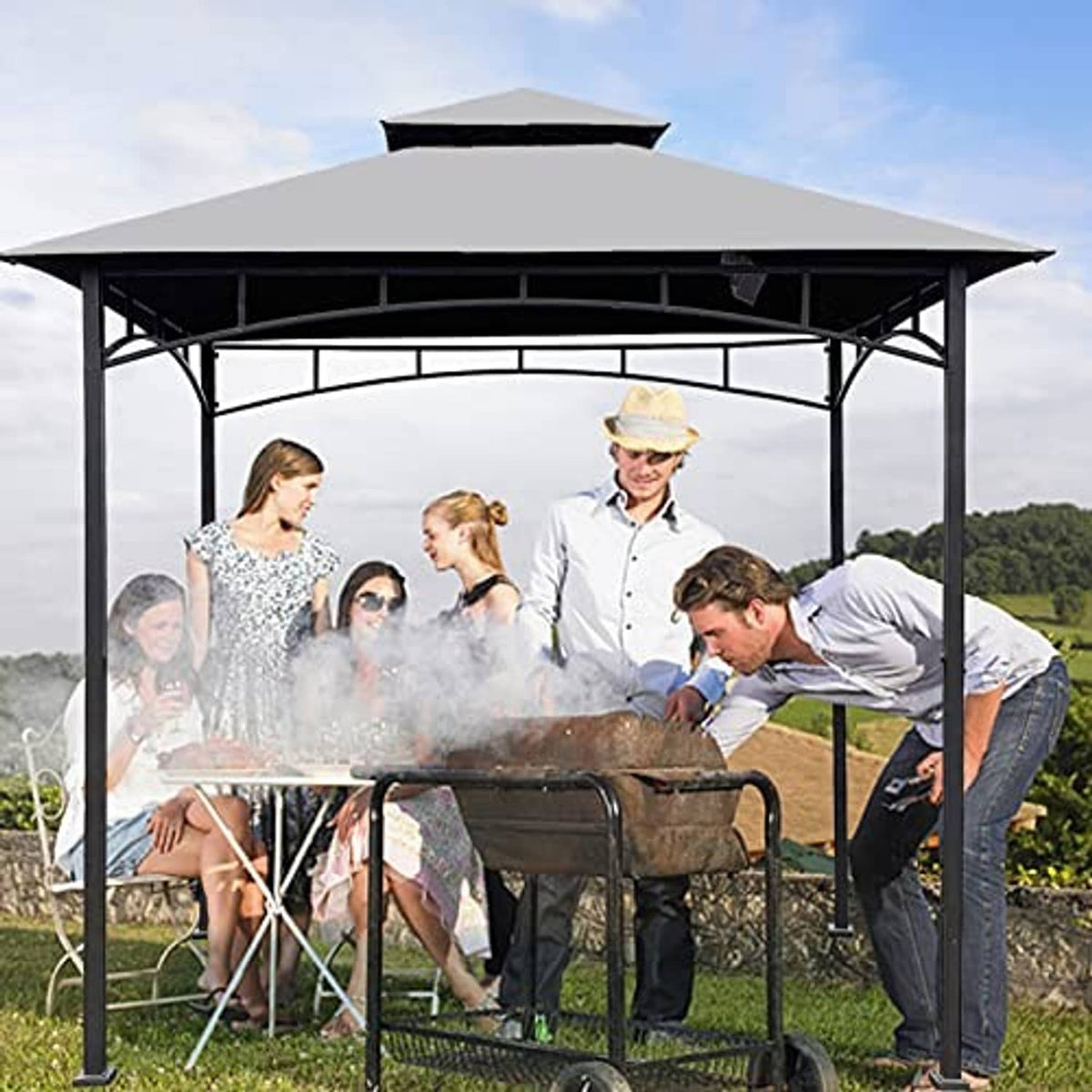 Gray grill gazebo replacement canopy roof with open sides and vented top