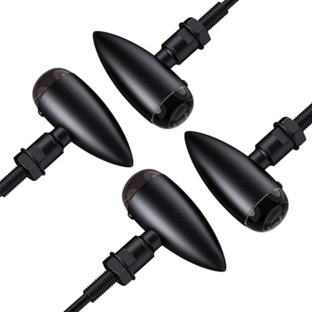 Four black bullet turn signal lights with amber lenses and threaded mounting stems