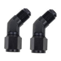 Black 45-degree swivel flare fittings, 2-pack AN female-to-male adapters