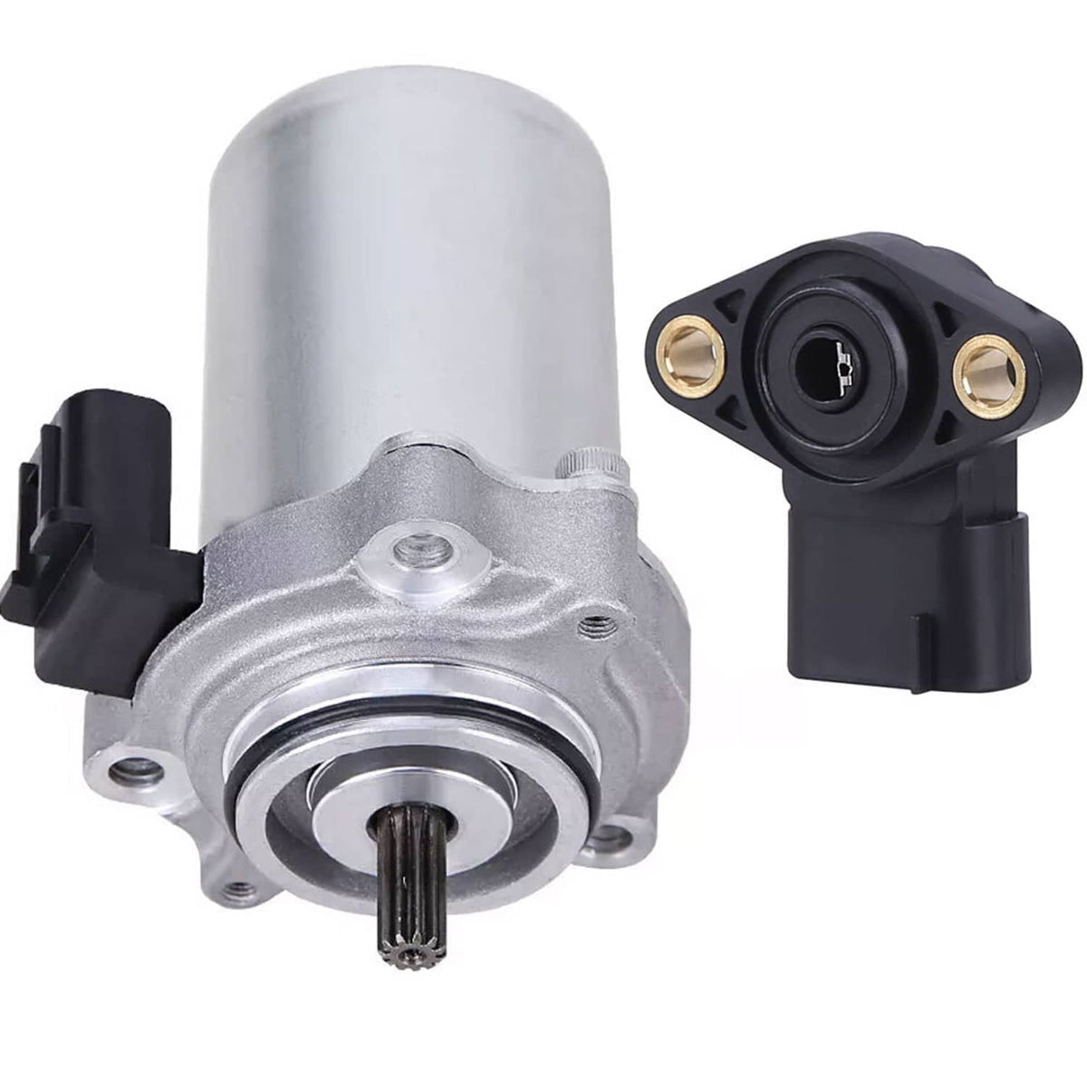 Angle sensor power shift control motor with silver body and black electrical connector