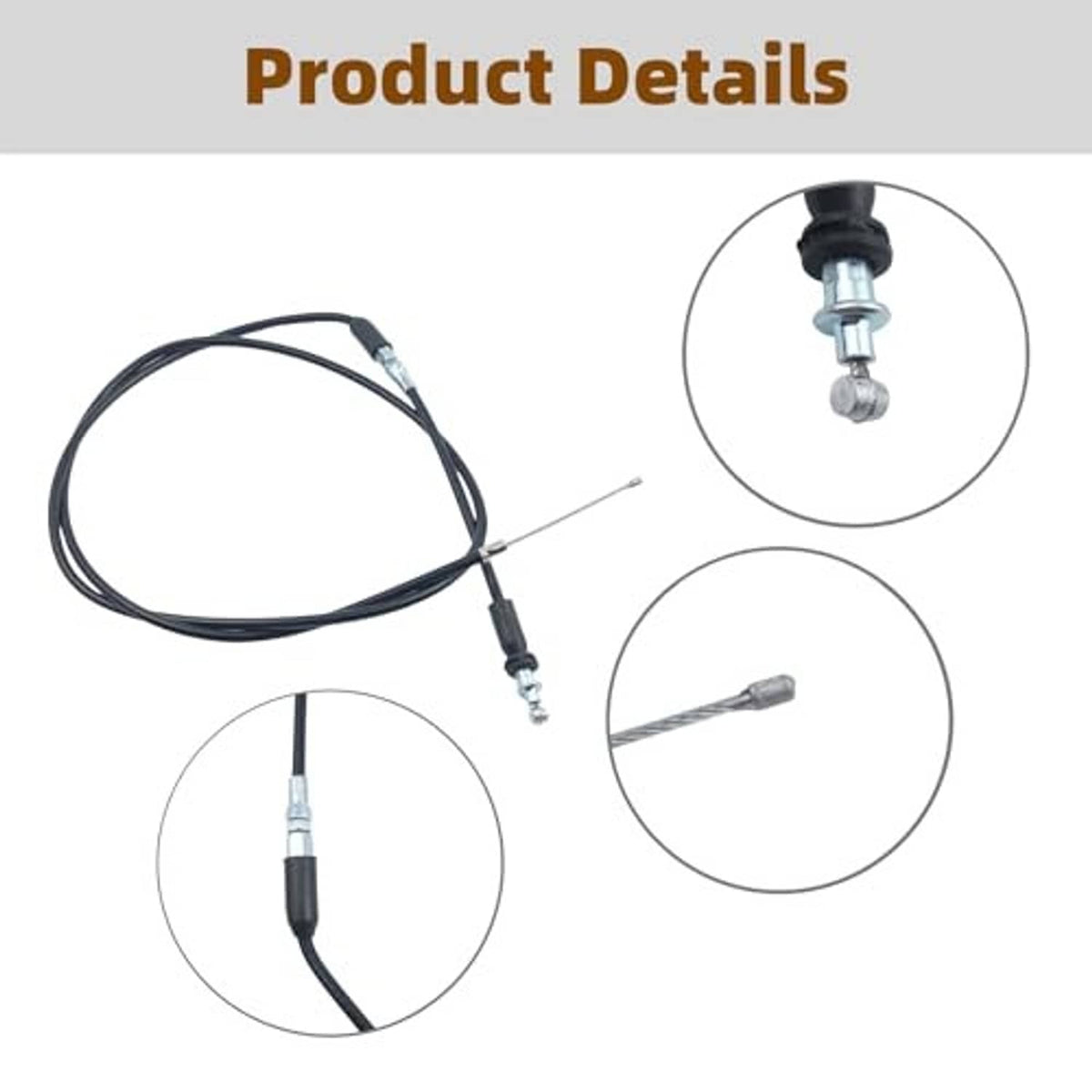 Thumb throttle cable details with metal connector end and black wiring