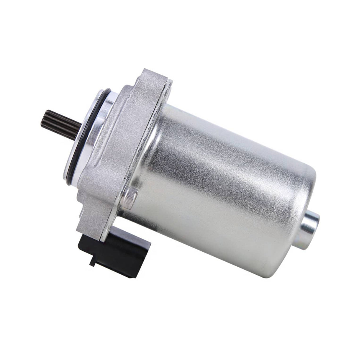 Shift motor assembly side view with silver metal canister and black connector block