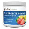 Dr. Berg electrolyte powder jar with white cap, Strawberry Lemonade flavor label.